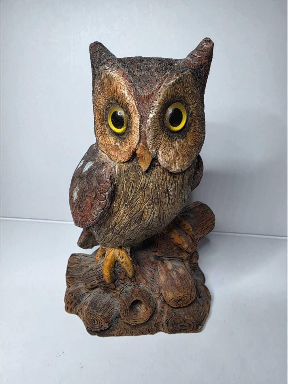 Signed Hank Brust 1992 Hand Carved Wood Owl Sculpture Folk Ark Statue Figurine